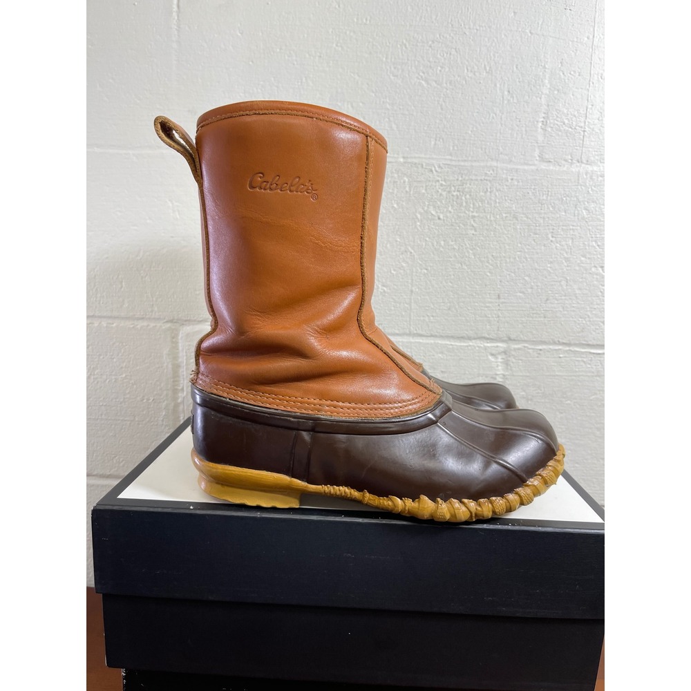 Cabela's Duck Boots Brown Leather Rubber Steel Shank Thinsulate Pull On Men's 9